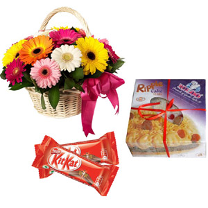 Flower Basket W/ Cake ice cream & Chocolates