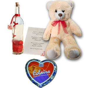 Teddy Bear W/ Bottle message & Chocolates