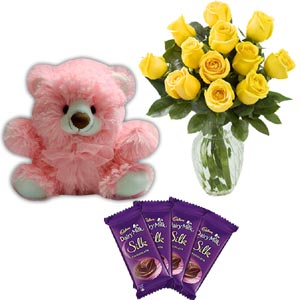 Yellow roses W/ Chocolate & Teddy bear