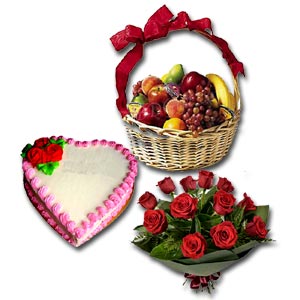 (01) Fruit Basket W/ Cake & Roses