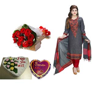 Cotton Salwar Kameez, Chocolates,Flower W/Cake