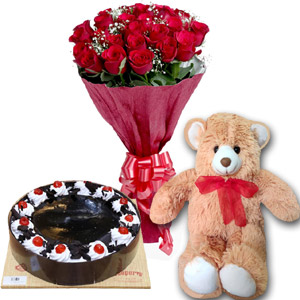 Cooper's - Black Forest Cake W/Bear & 24 Roses