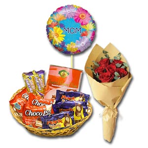 (20) Chocolates basket W/ Mixed Roses & Balloon