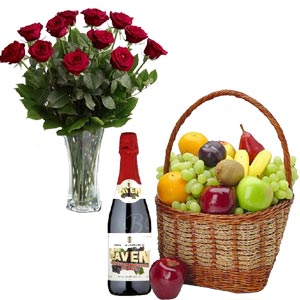 (21) Fruit Basket W/ Flowers & Juice