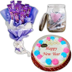 (04) Cake W/ Chocolate Bouquet & Message in Jar