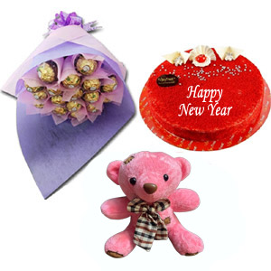 (12) Chocolate bouquet W/ cake & twin teddy