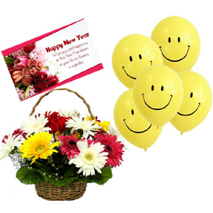 Flowers basket W/ balloon & card