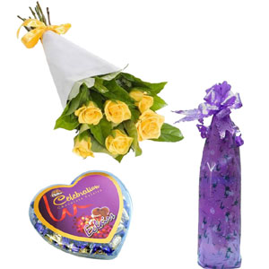 Roses with chocolate and bottle message