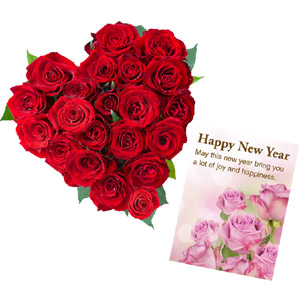 Heart Red roses W/ New Year Card