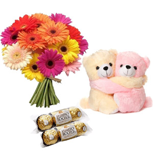 Teddy bear W/ Flower & Chocolate