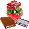 1 Dozen Red Roses W/ Diary & Pen