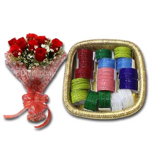 (0003) Red Roses W/ Reshmi Churi Basket.