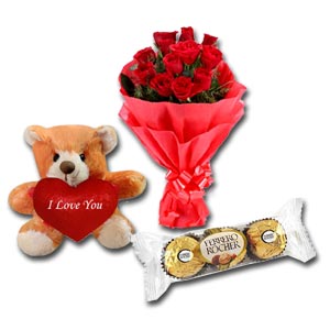 Roses W/ Love Bear & Ferrero Rocher Chocolate