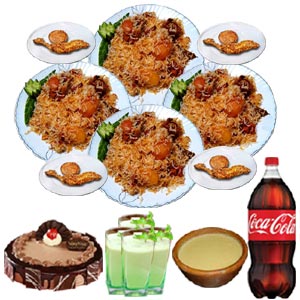 (35) Fakruddin Kachchi Biryani W/ Roast,Zali Kabab, Borhani, Coke, Doi & Cake - 4 Person