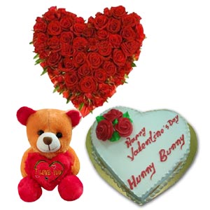 (70) 2.2 pounds Vanilla Cake W/ Heart shaped Roses & Love Bear