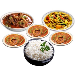 (21) Steamed Rice W/ Fish ,Vegetable & Mutton Kalia for 3 person