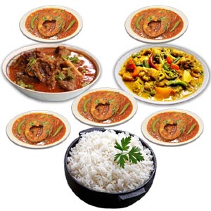 (31) Steamed Rice W/ Fish ,vegetable & Mutton Kalia for 5 person