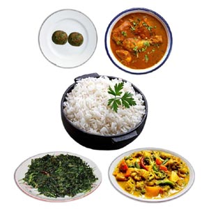 (25) Steamed Rice W/fish mash, shak, vegetable & chicken curry for 2 person