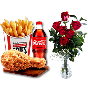  Chicken & Fries W/ Roses in Vase