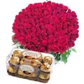 100 Pieces Red Roses W/ Ferrero Rocher Chocolate