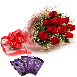 12 pcs Roses W/ 5 pcs DAIRY MILK Chocolates