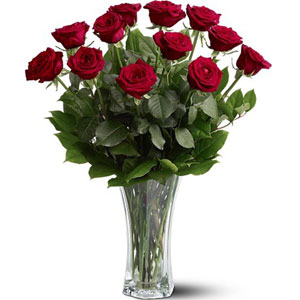 (83) 1 dozen red roses in a vase