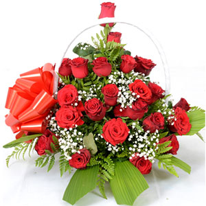 (10) 2 dozen red roses in a basket