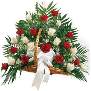 (22) 2 dozen Red & Off White Roses in Basket