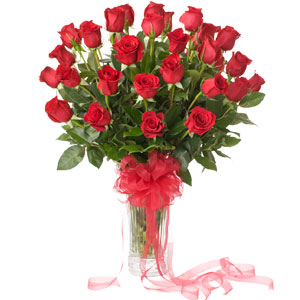 (43) 2 dozen red roses in a vase