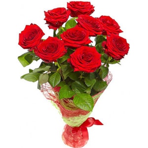 (0002) 9 pieces red roses in a bouquet