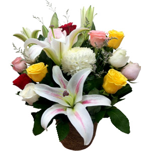 Lily & Imported Rose Basket