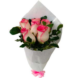 (0003) 6pcs imported pink roses in a bouquet