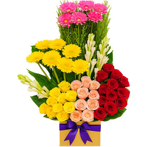 Mixed Roses & Gerbera Basket