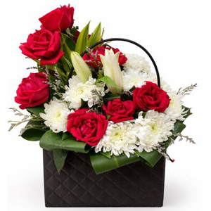 Roses & White Lily Elegant Flower Bag