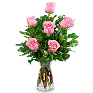 Imported 6 pcs pink roses in a vase