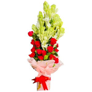 15 Red Roses & 10 Rajhanigandha Sticks