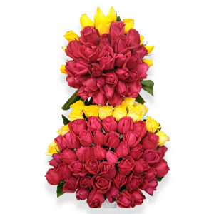 100 pieces red & yellow roses in basket