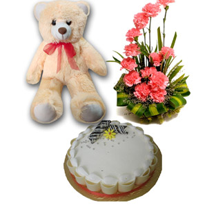 (08) Premium Vanilla Cake W/ Carnation Basket & bear