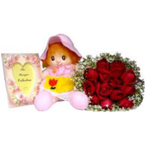 (18) Red Roses W/ Doll & Picture Frame