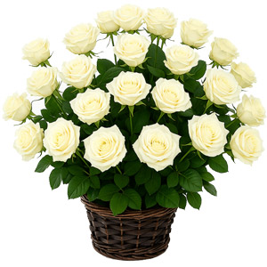 30 Off-White Roses in Basket