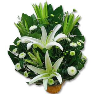 (005) 2 White Lilies & 2 Mums Basket
