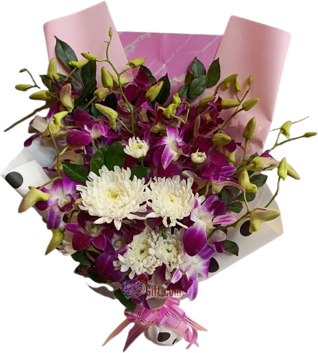(22) Purple Orchid & White Mum Bouquet