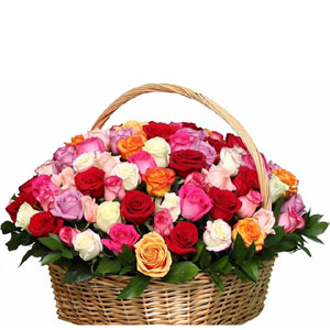 (30) 4 dozen multicolor roses in a basket