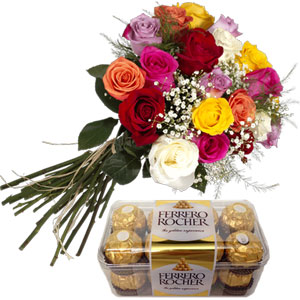 (24) 2 dz mixed Roses W/ Ferrero Rocher Chocolate