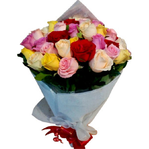 40 pieces multicolor roses in a bouquet