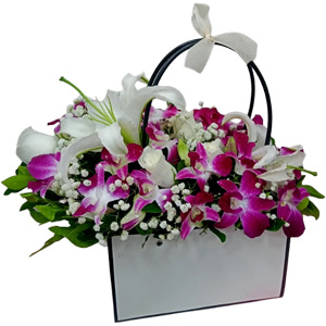 Purple Orchid & White Rose Lily Bag