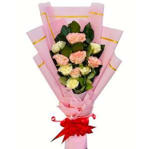 (04) Pink & Off-White Roses Bouquet