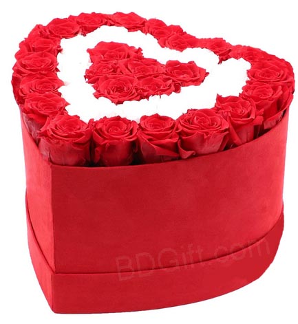 (002) Heart Shaped box W/50 Roses