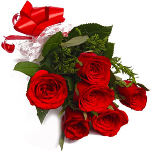 6 pcs red roses in bouquet