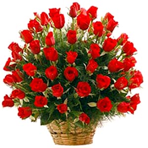 4 dozen red roses in a basket to Bangladesh